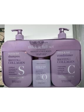 Hair Therapy Thick & Full Set with Biotin + Collagen Shampoo, Conditioner, Oil